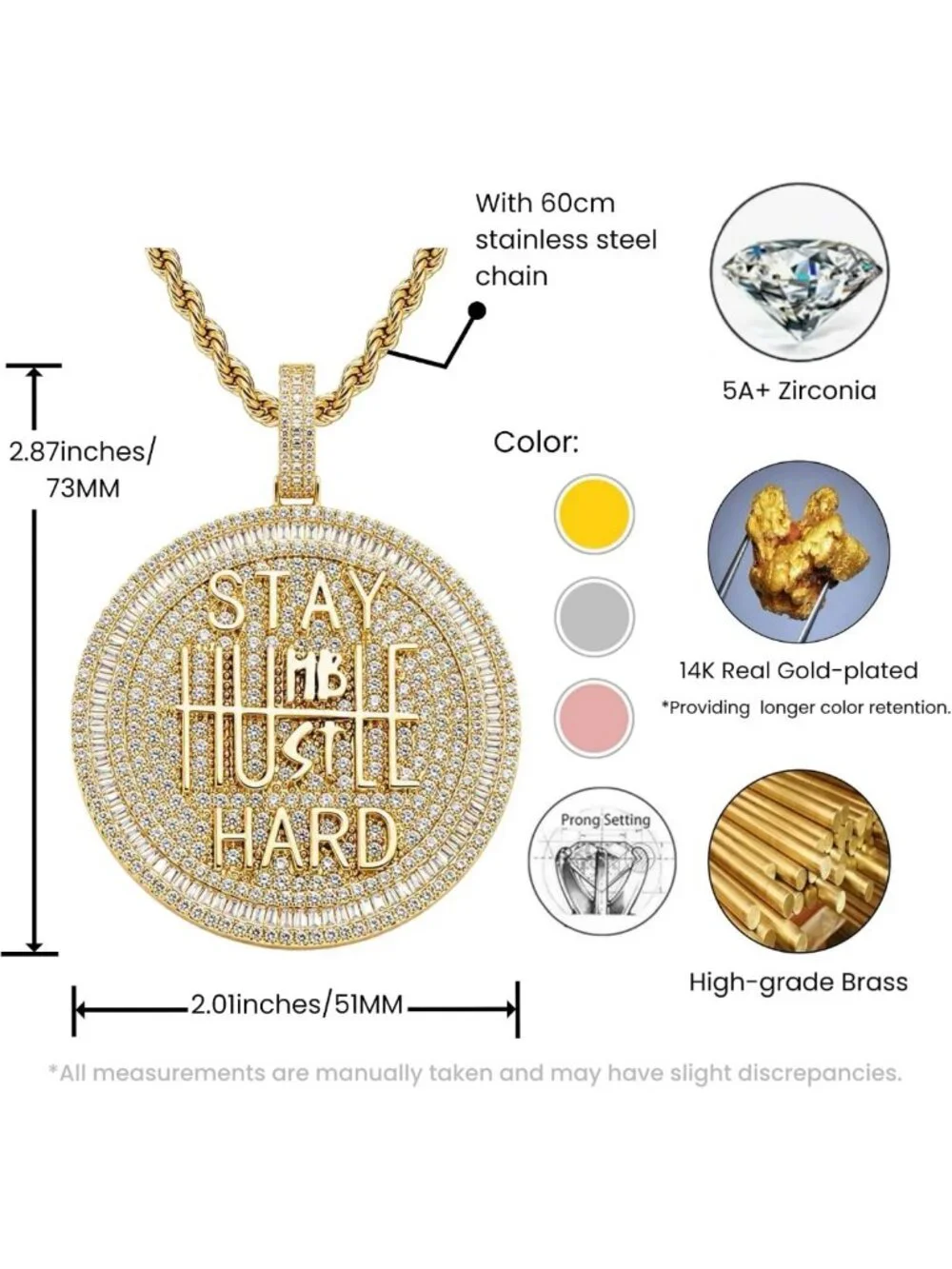 Bling Gold Coin Pendant Necklace, 14K Gold Plated CZ Charm, Hip Hop Statement